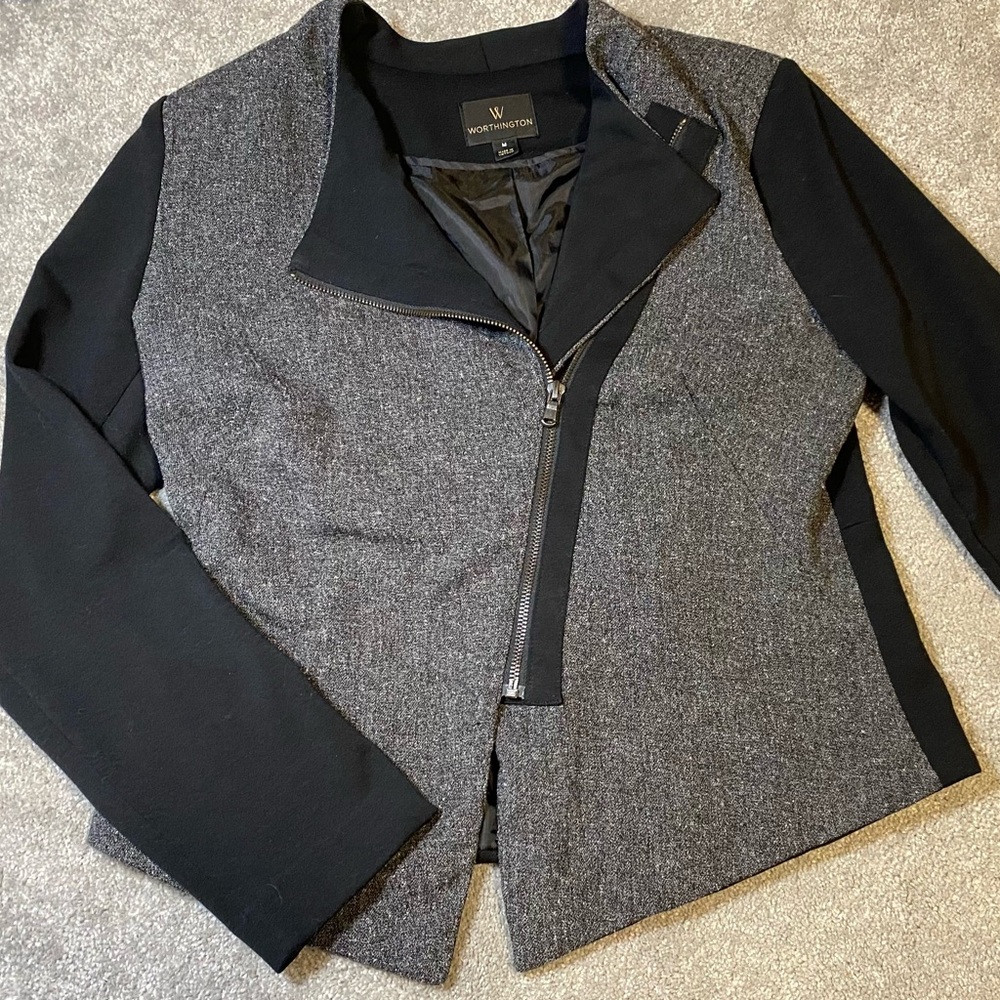Worthington Women's Black Gray Long
Sleeve Moto Jacket Blazer